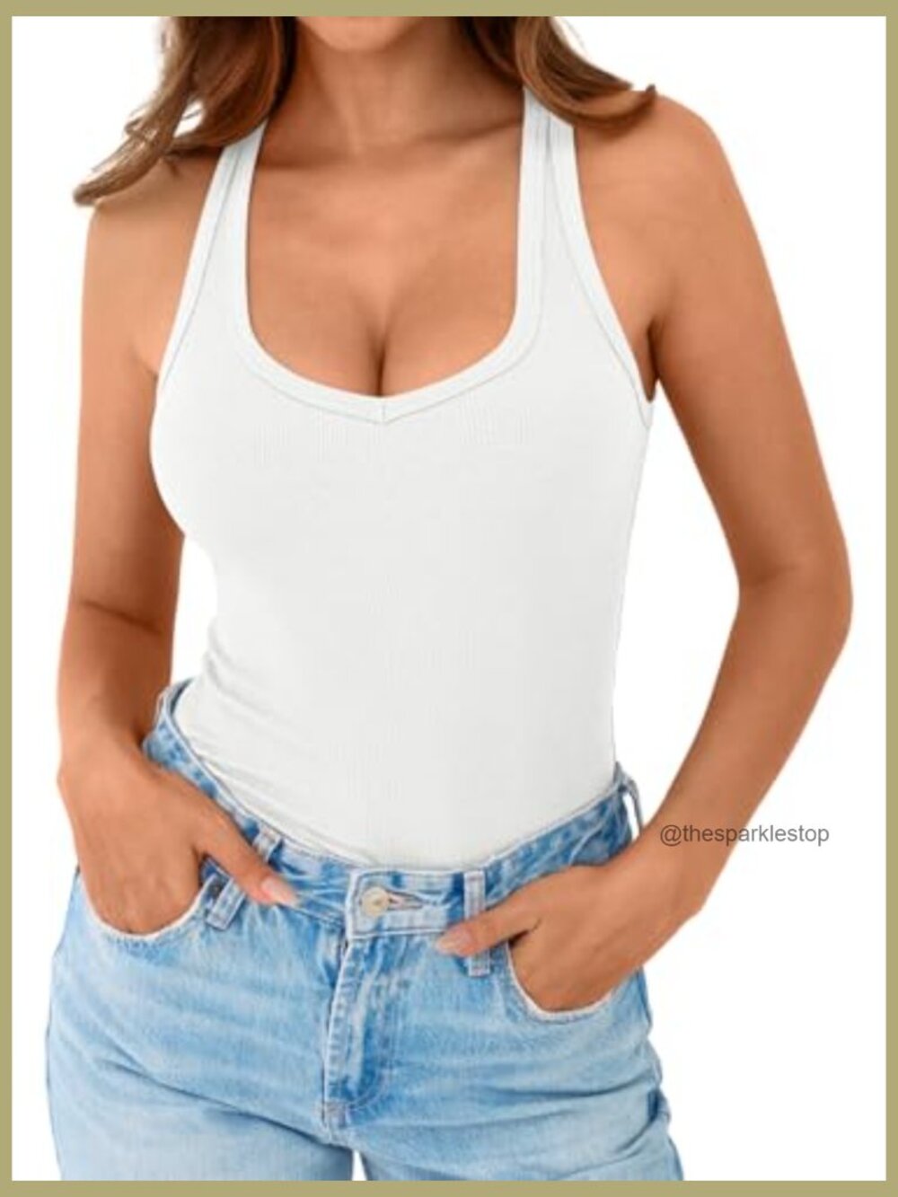 Sleeveless Ribbed Knit Tank Top - V-Neck Cami Layering Shirt - Picture 5 of 7